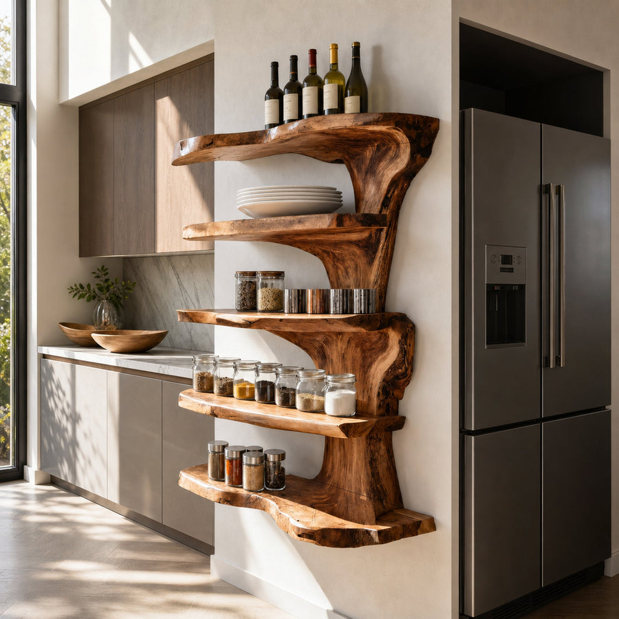 Rustic Live Edge Floating Shelf For Kitchen