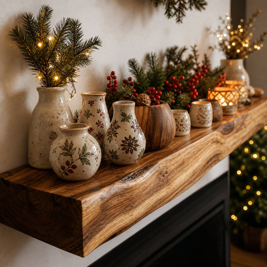 Rustic Live Edge Mantel Shelf For Living Room