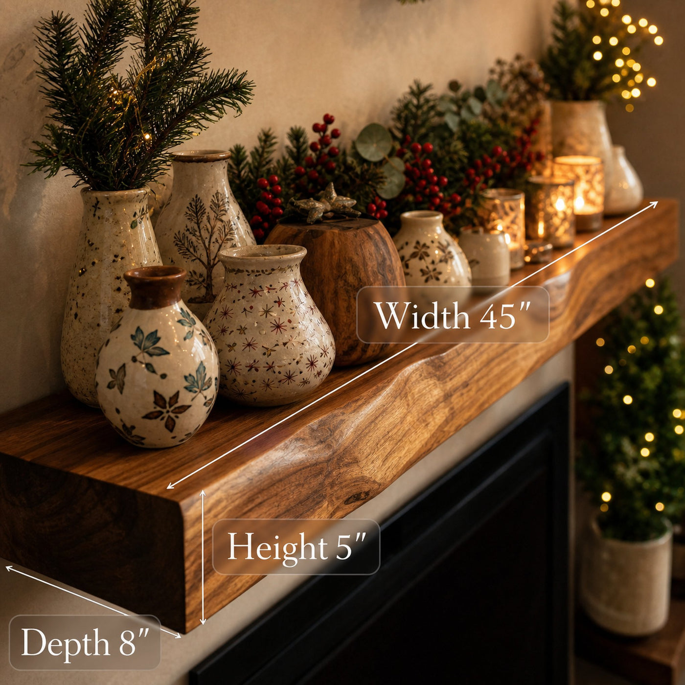 Rustic Live Edge Mantel Shelf For Living Room - product view 6