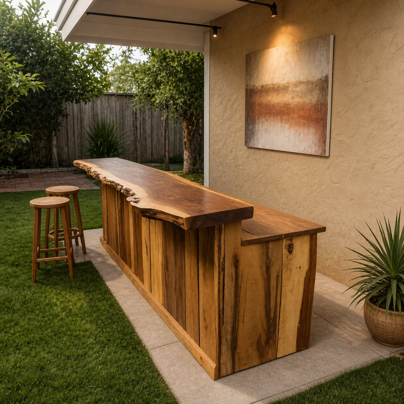 Rustic Live Edge Outdoor Bar Table For Backyard Or Patio