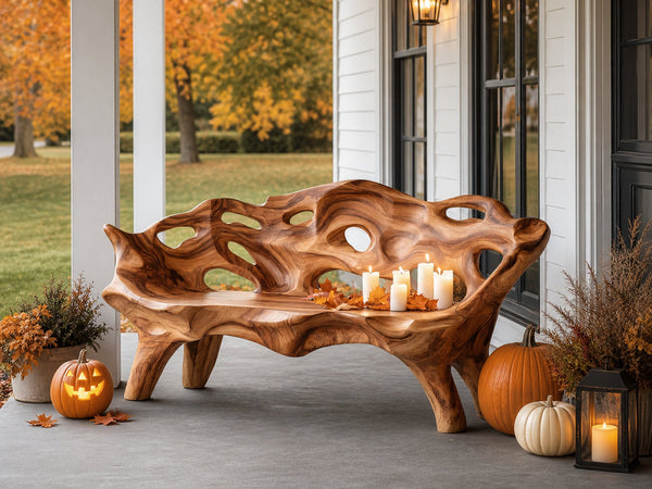 Rustic Live Edge Outdoor Bench For Patio And Outdoor Furniture