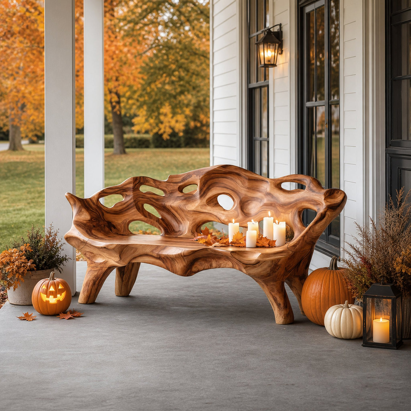 Rustic Live Edge Outdoor Bench For Patio And Outdoor Furniture