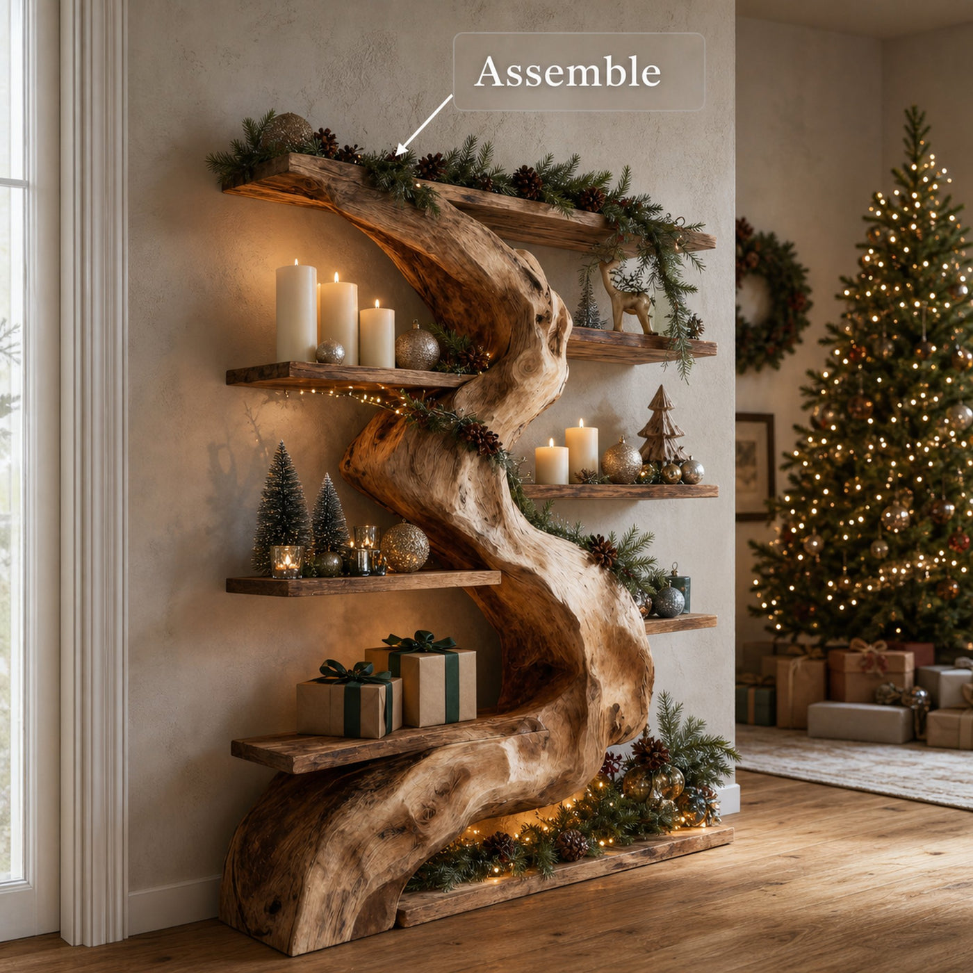 Rustic Live Edge Shelf For Living Room Or Holiday - product view 6