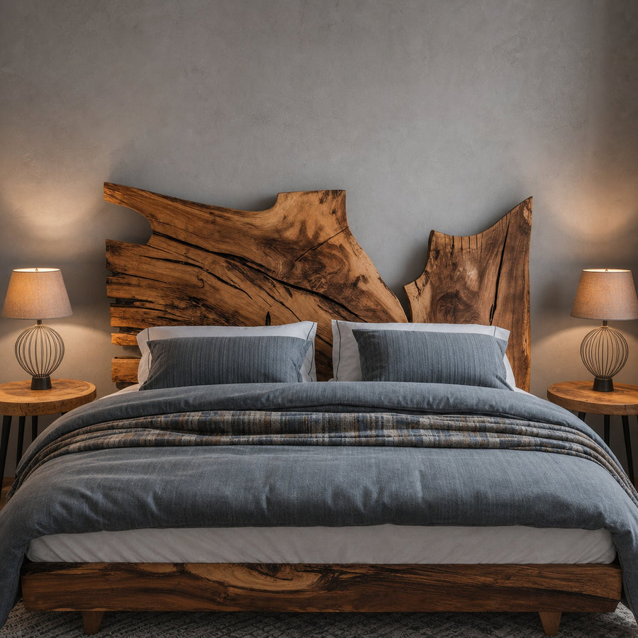 Rustic Live Edge Wood Headboard For Bedroom