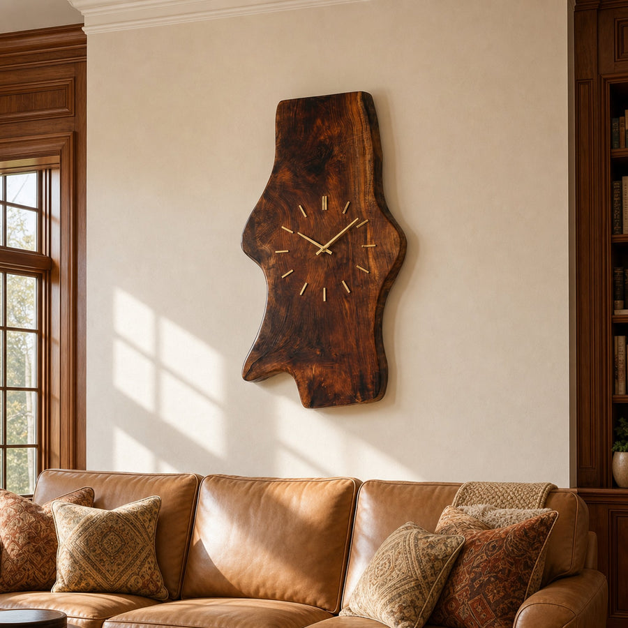 Rustic Live Edge Wood Wall Clock Solid Wood Living Room