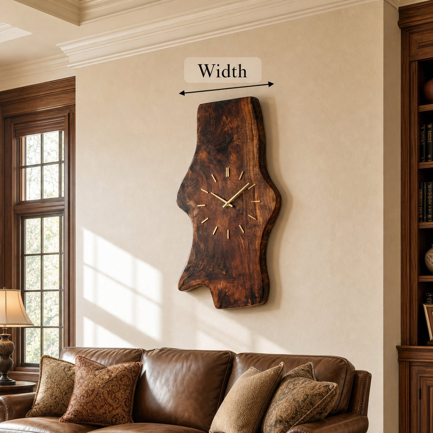Rustic Live Edge Wood Wall Clock Solid Wood Living Room - product view 6