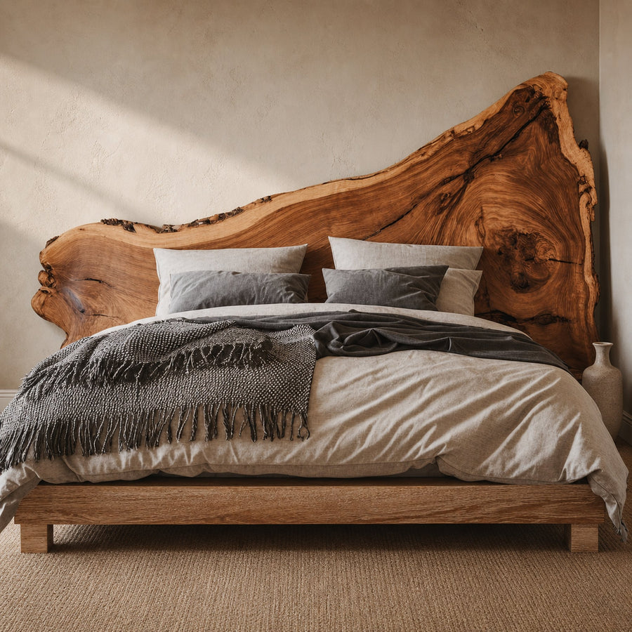 Rustic Live Edge Wooden Headboard For Bedroom Decor And Furniture Arrangement