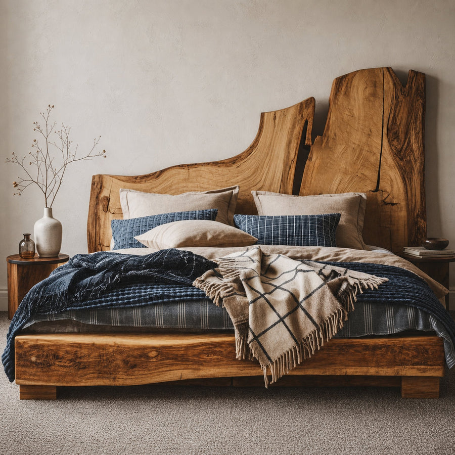 Rustic Live Edge Wooden Headboard For Cozy Bedrooms And Stylish Interiors