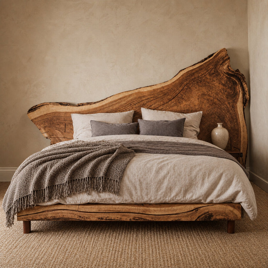 Rustic Live Edge Wooden Headboard For Warm And Inviting Bedrooms