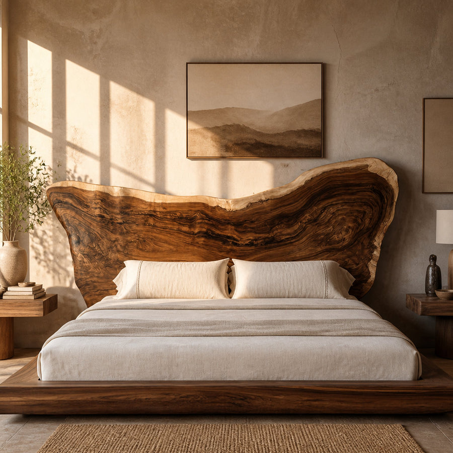Rustic Live Edge Wooden Headboard Solid Wood Bedroom Interior Natural Statement