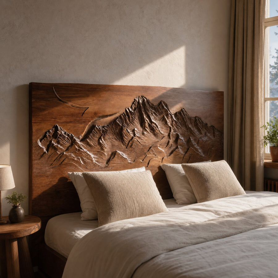 Rustic Mountain Headboard For Bedroom Or Chalet