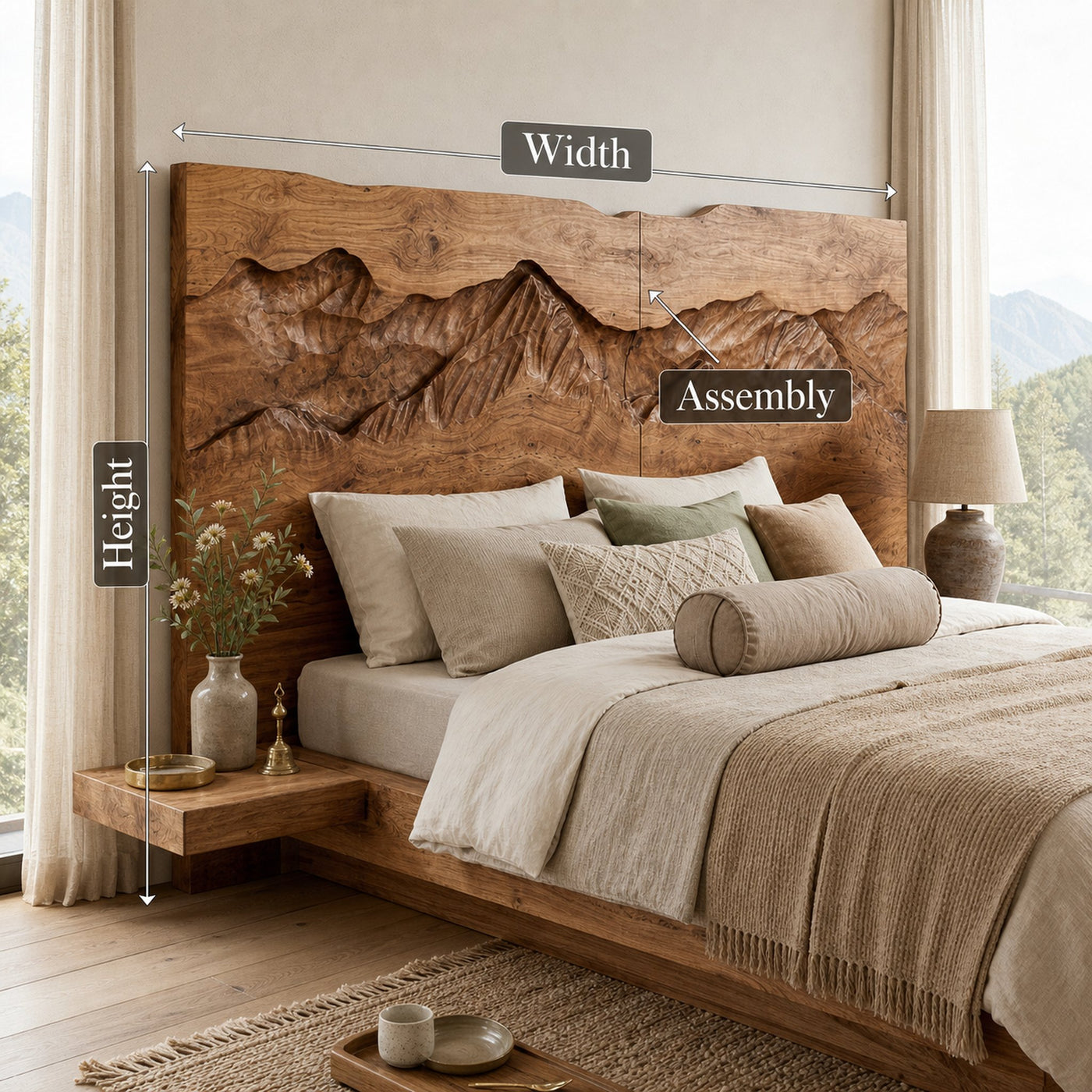 Rustic Mountain Relief Wood Headboard For Luxury Bedroom Interior - product view 8