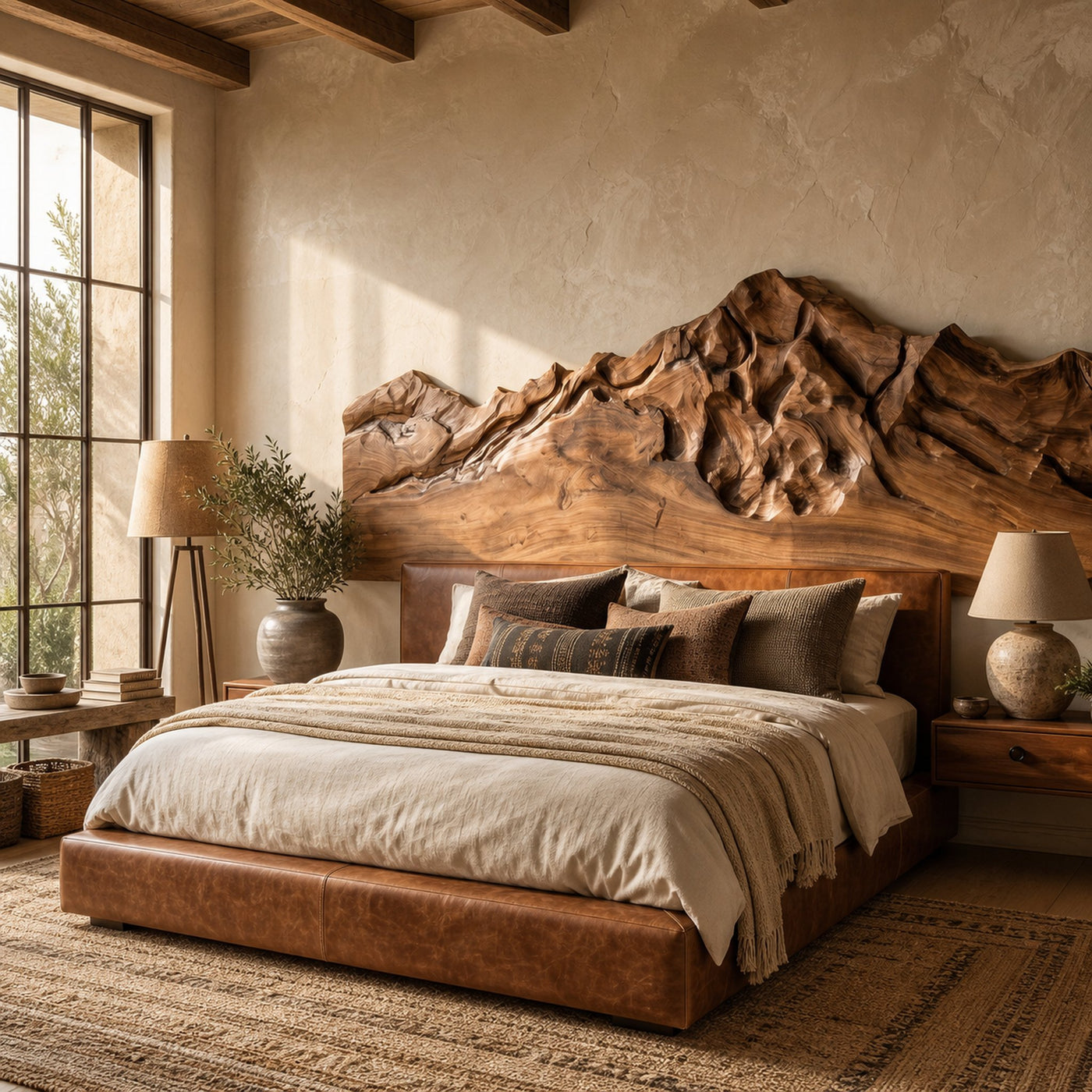 Rustic Mountain Wood Headboard For Farmhouse Bedroom Decor - product view 6