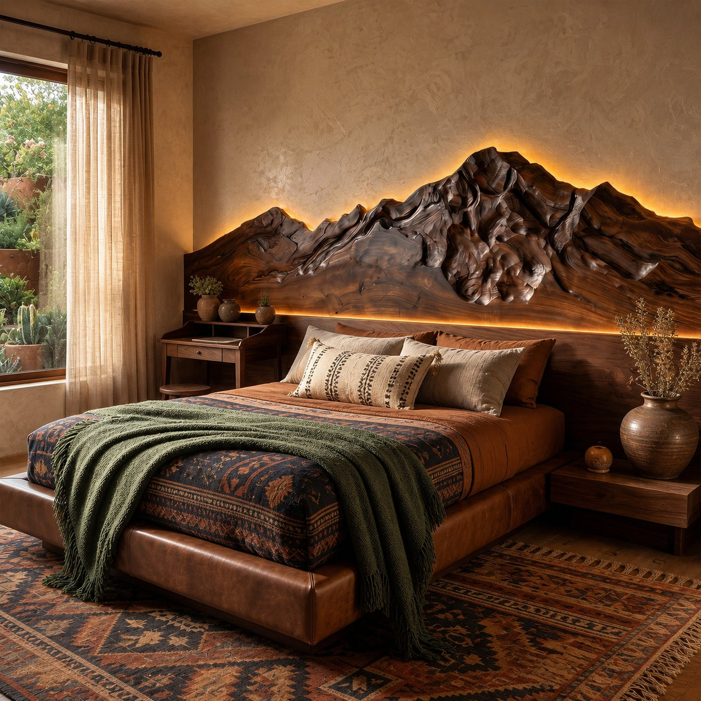 Rustic Mountain Wood Headboard For Farmhouse Bedroom Decor - product view 7