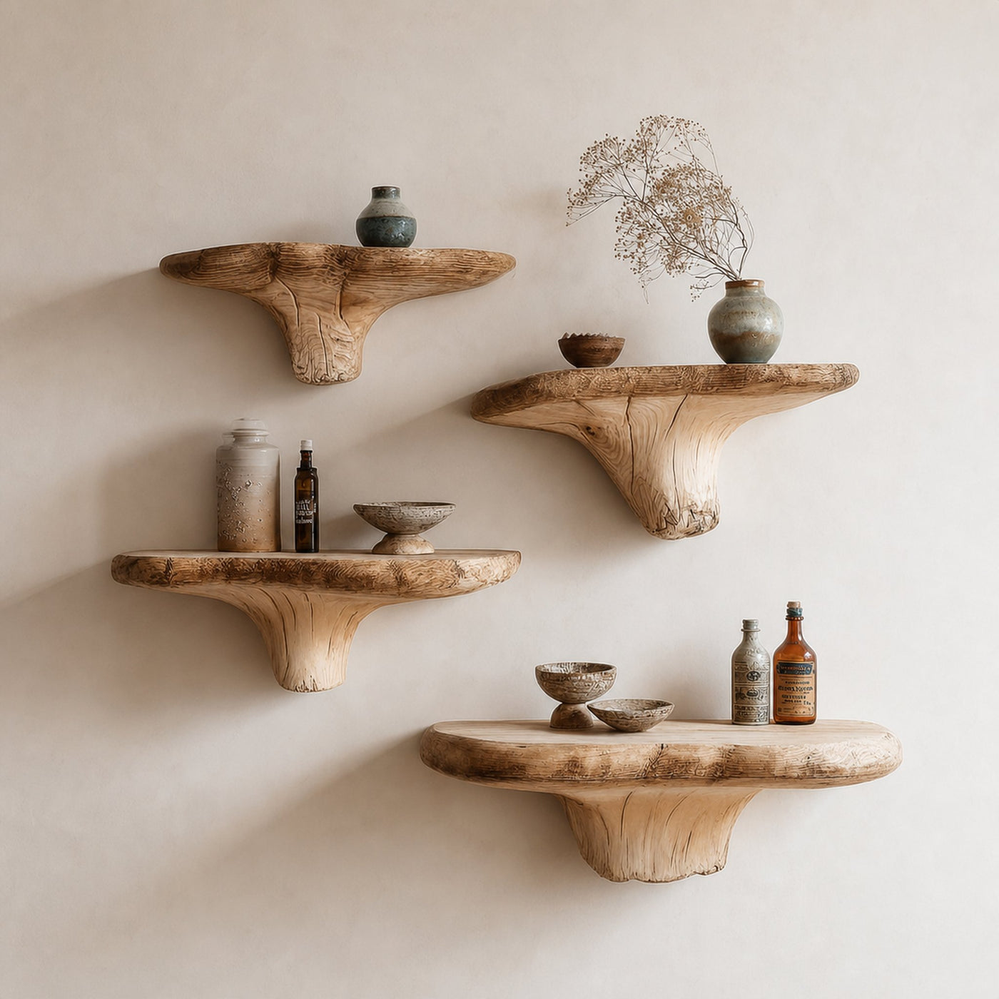 Rustic Mushroom Floating Shelf Bedroom