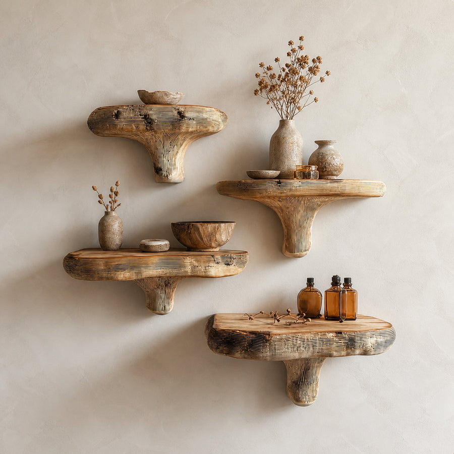 Rustic Mushroom Floating Shelf Living Room