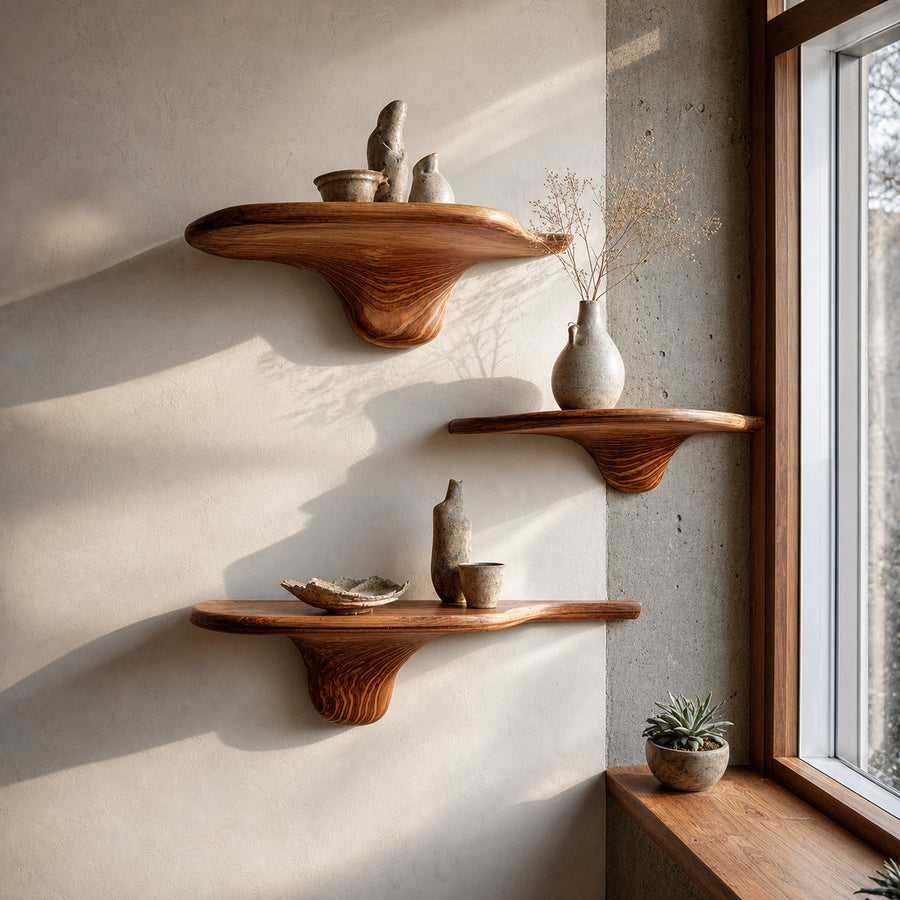 Rustic Mushroom Floating Shelves Kitchen