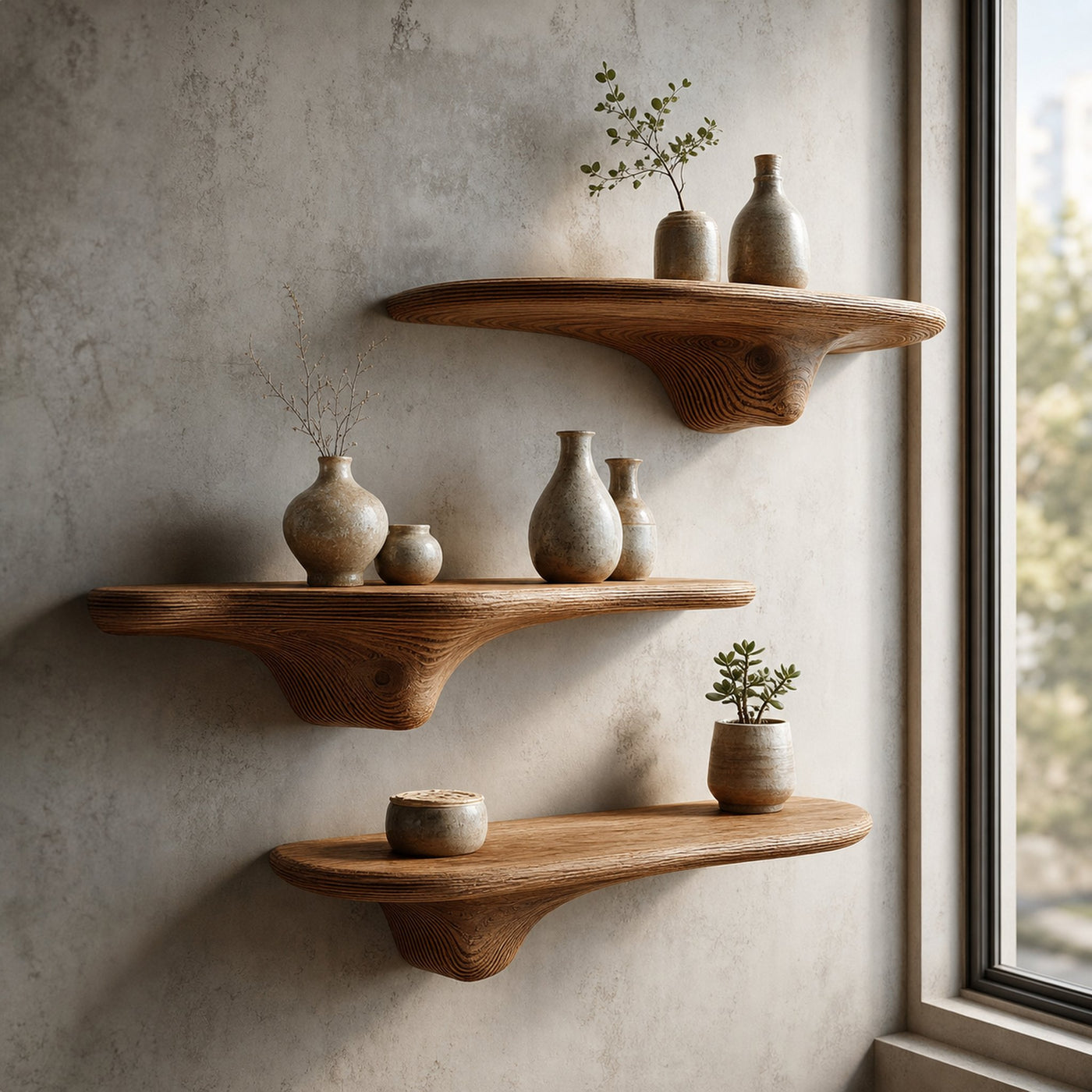 Rustic Mushroom Floating Shelves Office