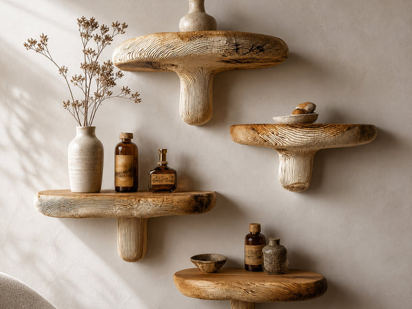 Rustic Mushroom Shelf Living Room