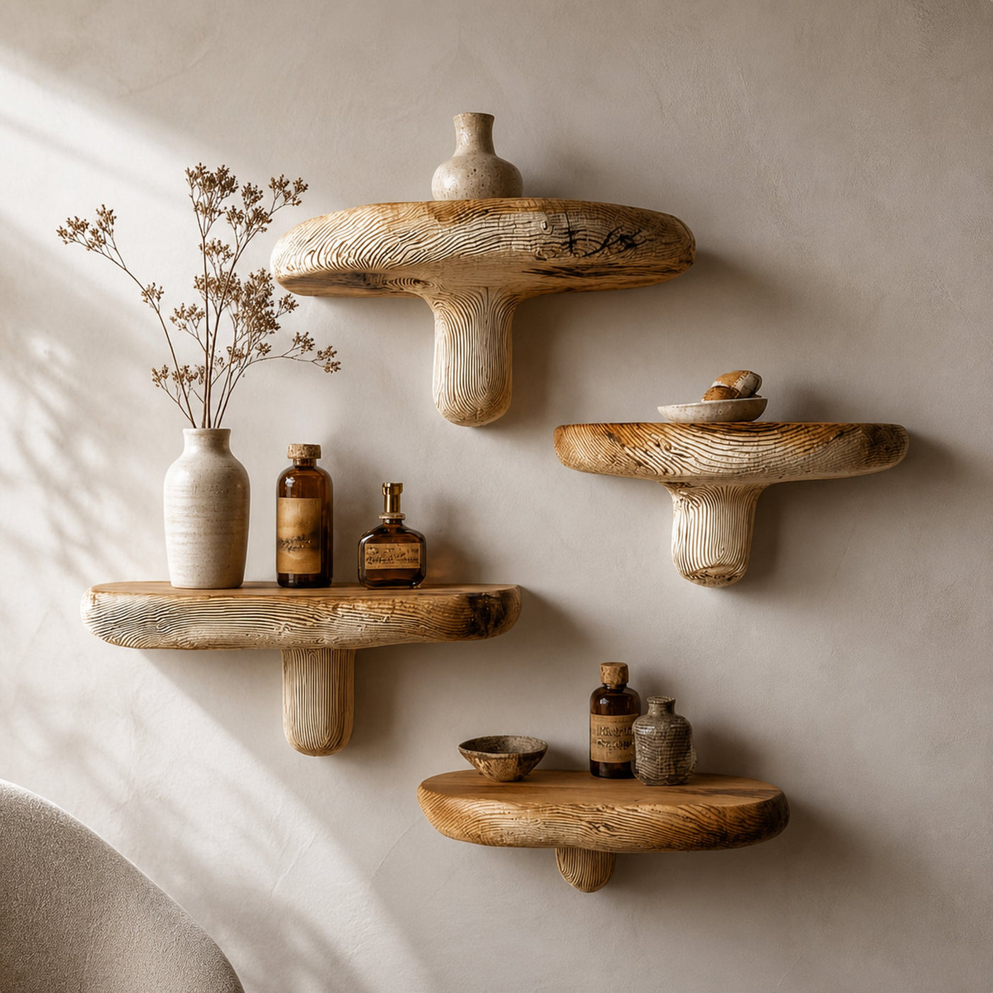 Rustic Mushroom Shelf Living Room