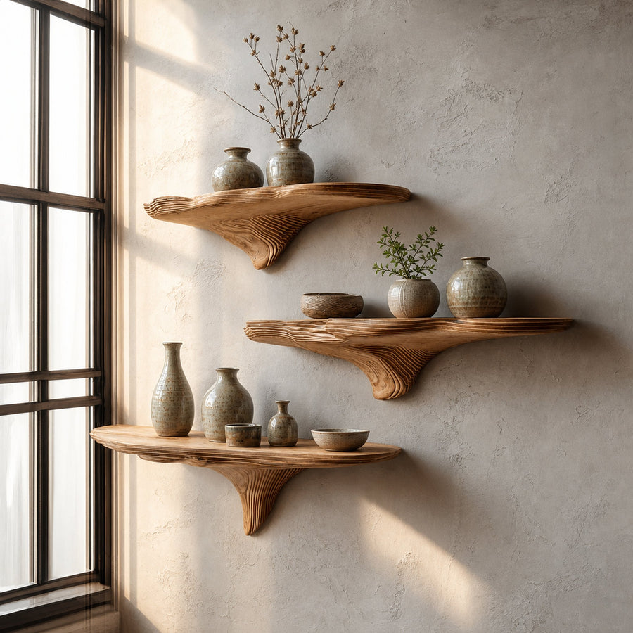 Rustic Mushroom Wall Shelf Bedroom