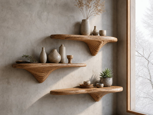 Rustic Mushroom Wall Shelf Entryway