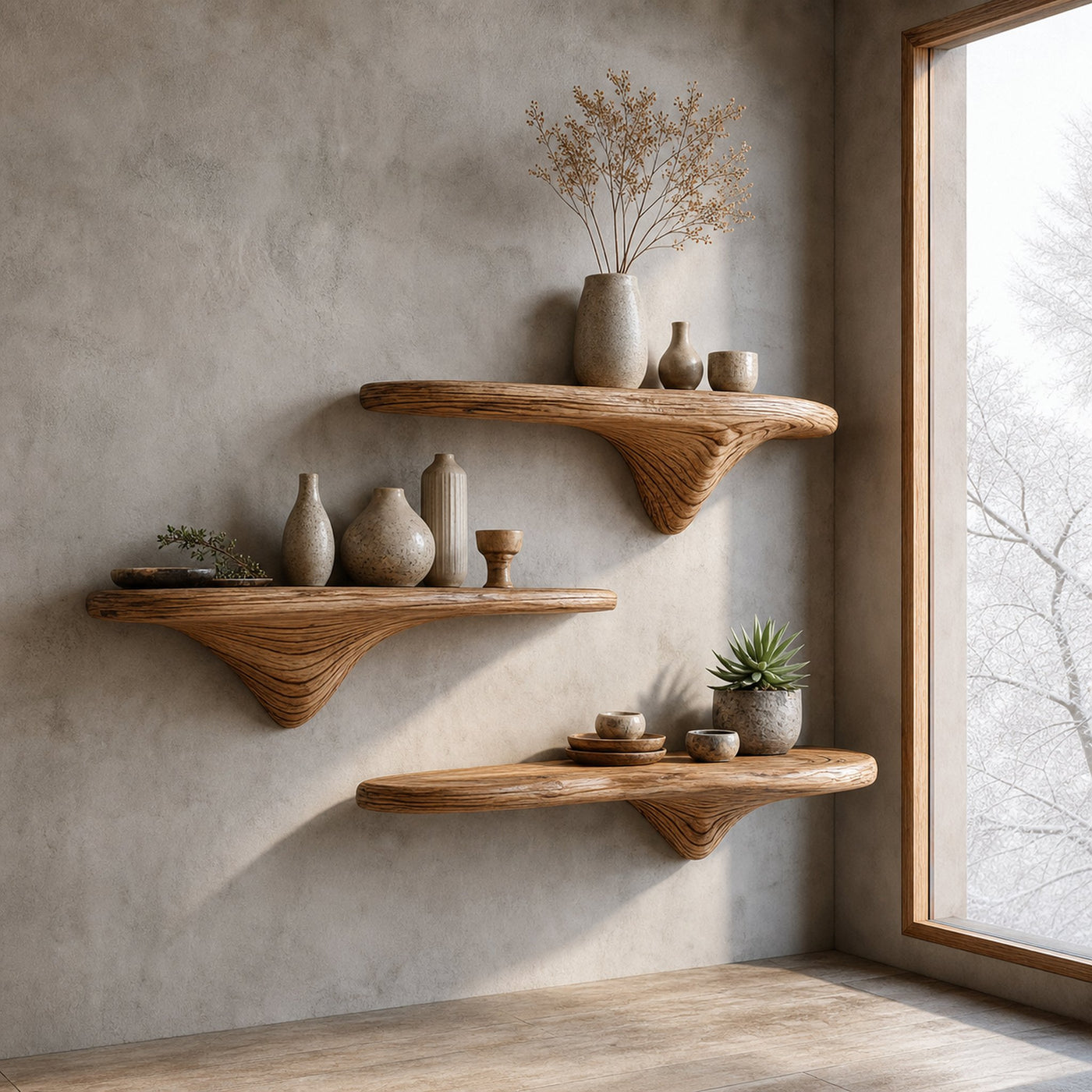Rustic Mushroom Wall Shelf Entryway
