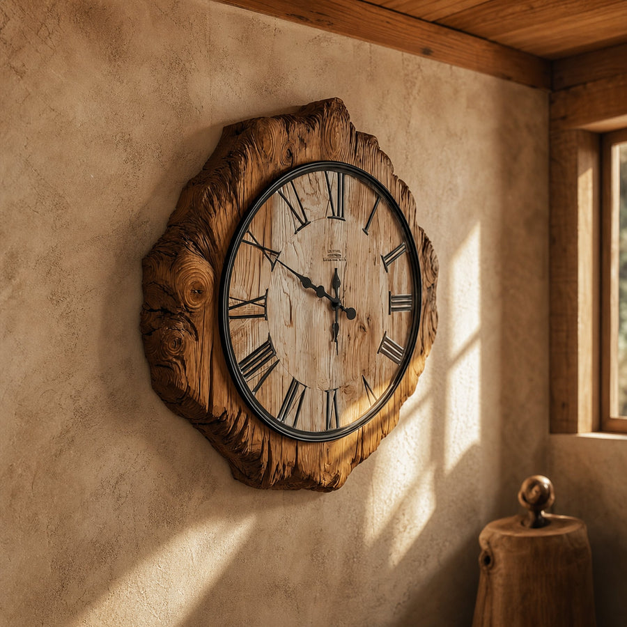 Rustic Natural Edge Wall Clock Wooden Decor Living Room Or Bedroom