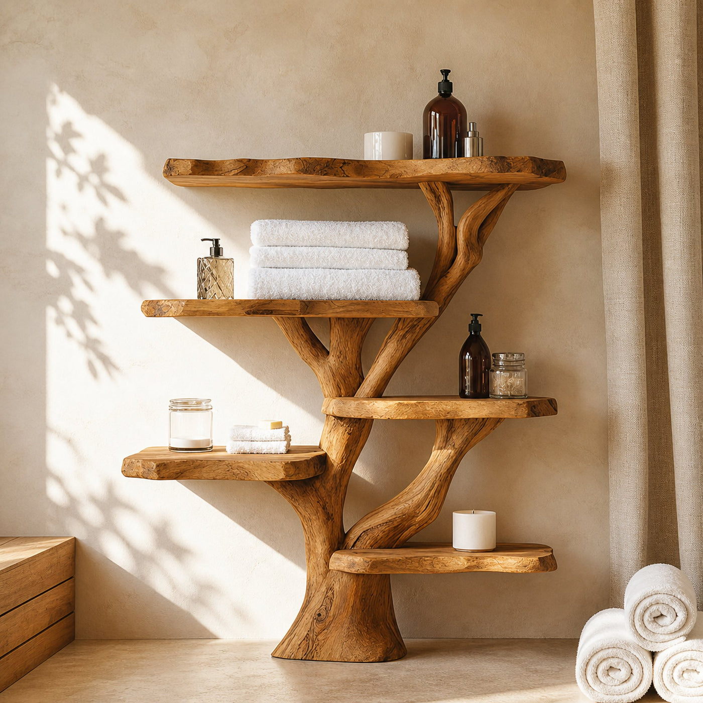 Rustic Nature Inspired Tree Bathroom Display Shelf Bathroom Interior Statement Accent