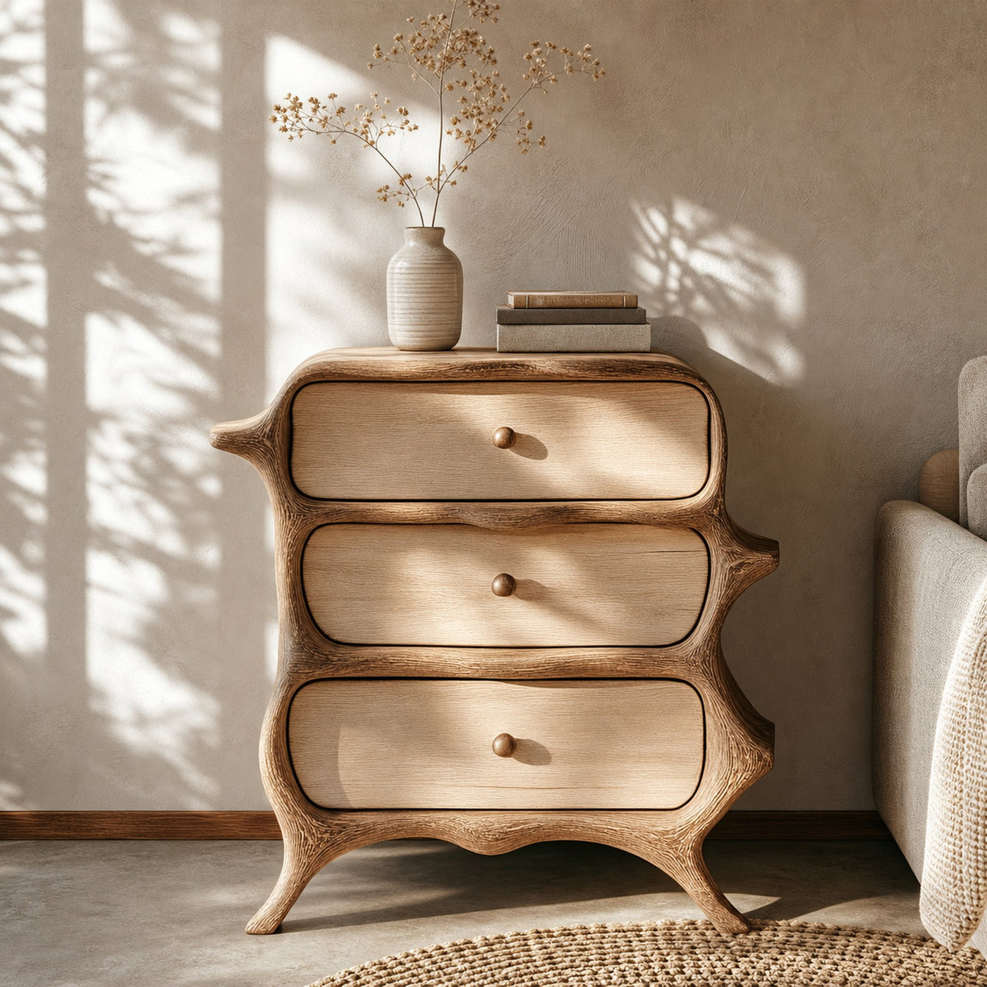 Rustic Nature Inspired Wooden Drawer Chest Solid Wood Bedroom Interior Feature Decor