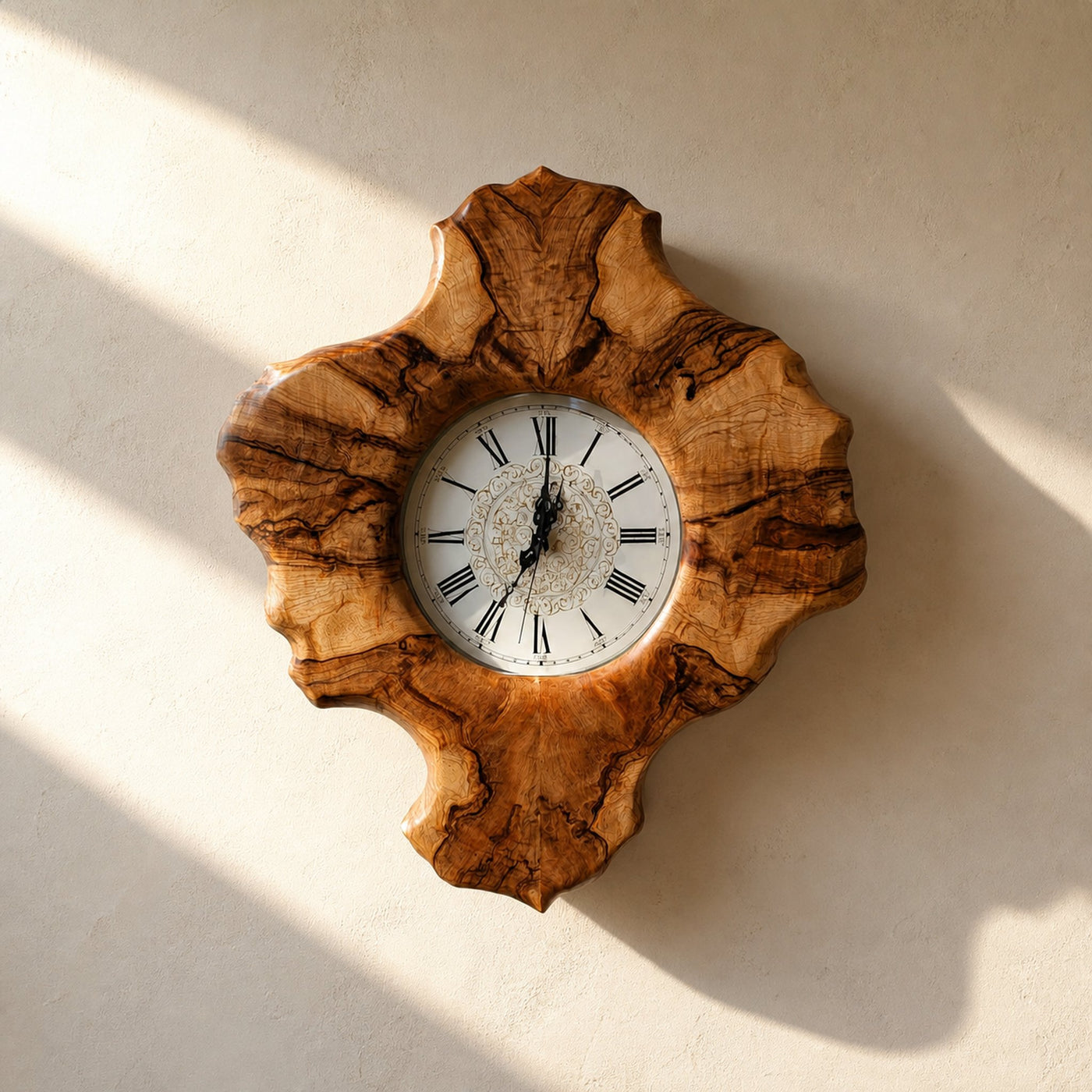 Rustic Organic Sculpted Wood Wall Clock Kitchen Or Entryway Decor
