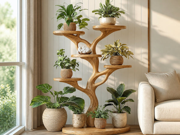 Rustic Organic Tree Plant Stand Living Room