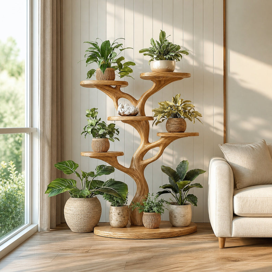 Rustic Organic Tree Plant Stand Living Room