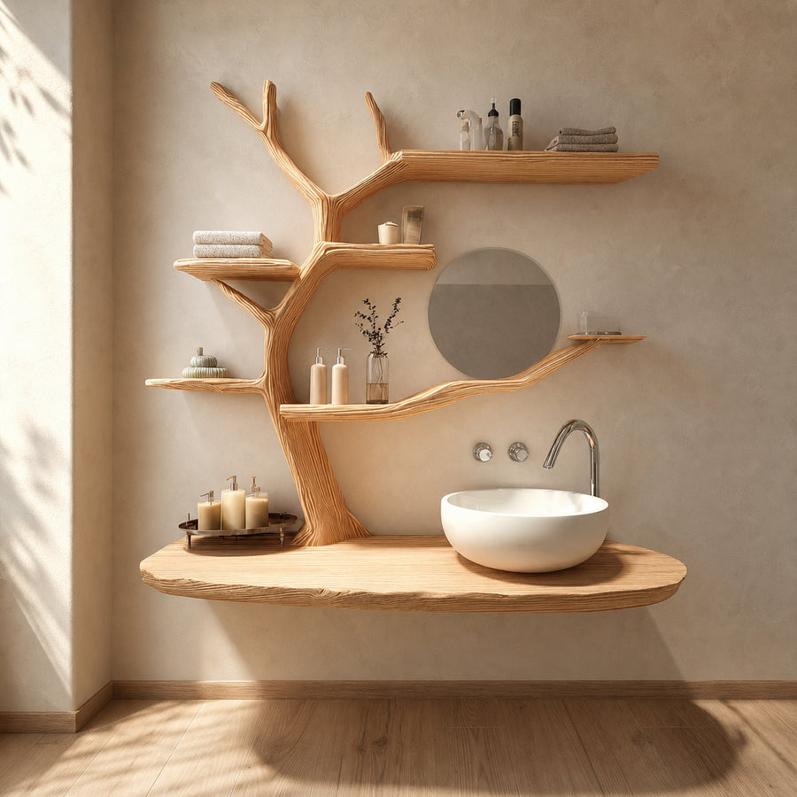 Rustic Organic Tree Shelf Vanity Bathroom Or Powder Room