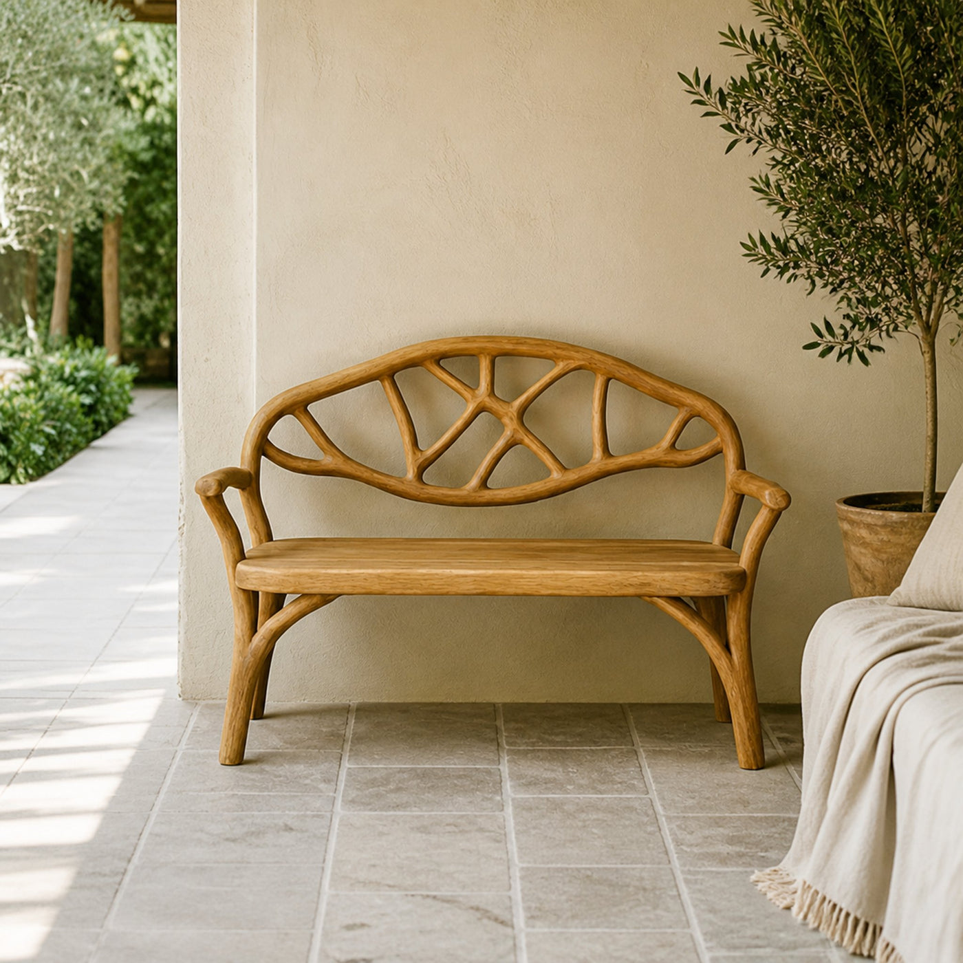 Rustic Organic Wooden Bench Living Room Or Entryway
