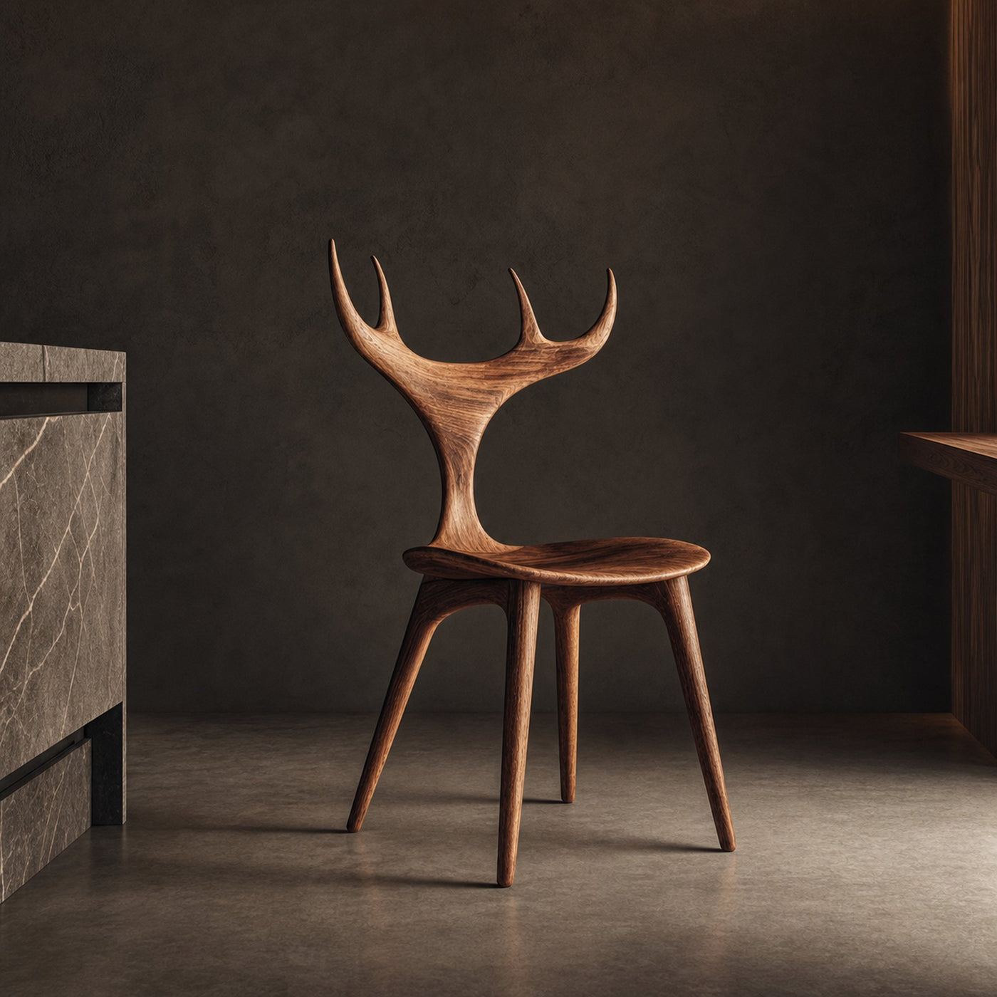 Rustic Organic Wooden Chair Dining Room Interior Sculptural Seating