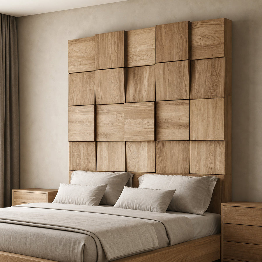 Rustic Organic Wooden Panel Headboard Solid Wood Bedroom Interior Architectural Wall Feature