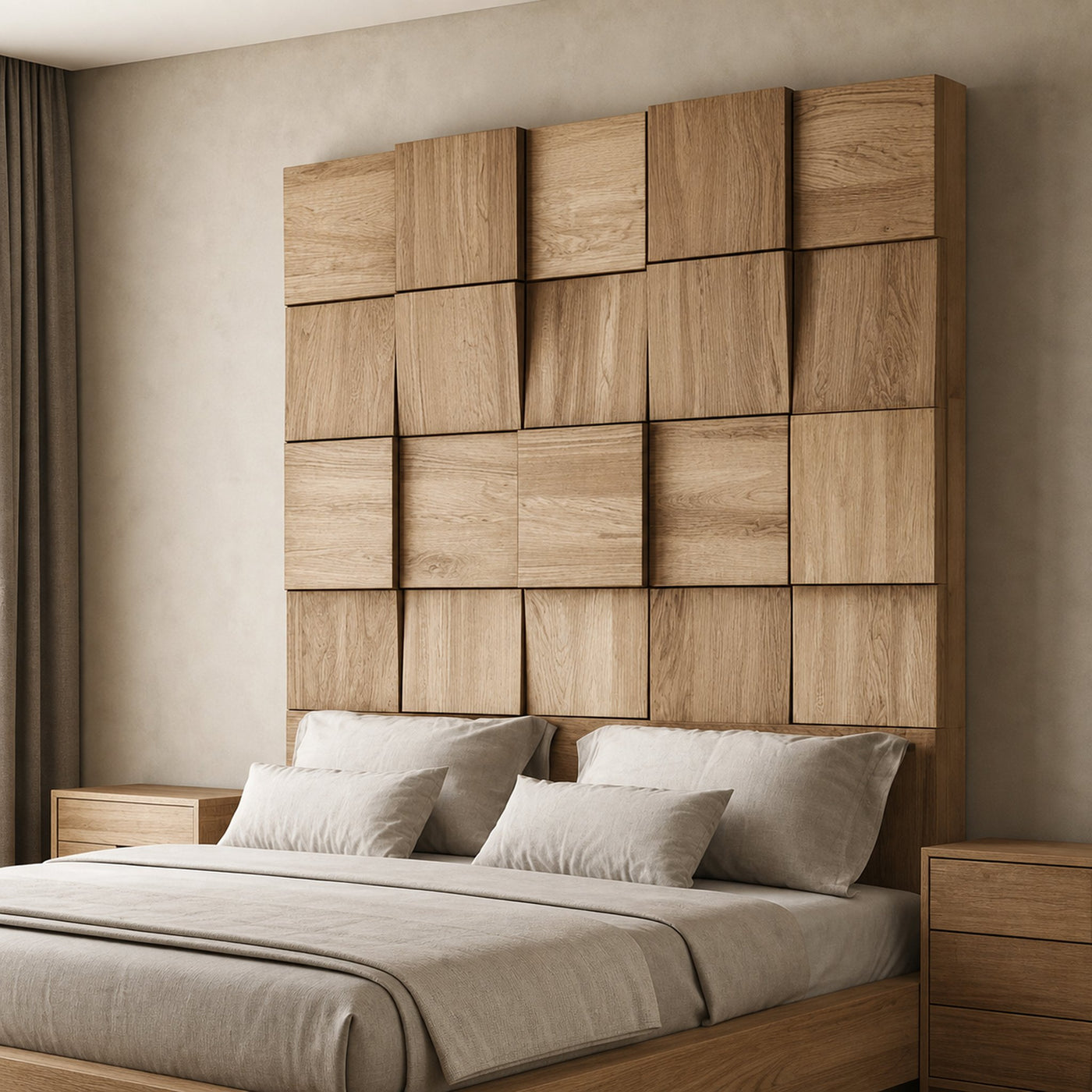 Rustic Organic Wooden Panel Headboard Solid Wood Bedroom Interior Architectural Wall Feature