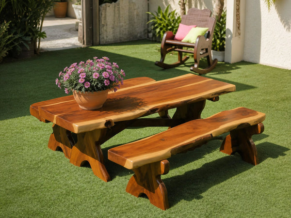 Rustic Outdoor Picnic Table And Bench Set For Garden