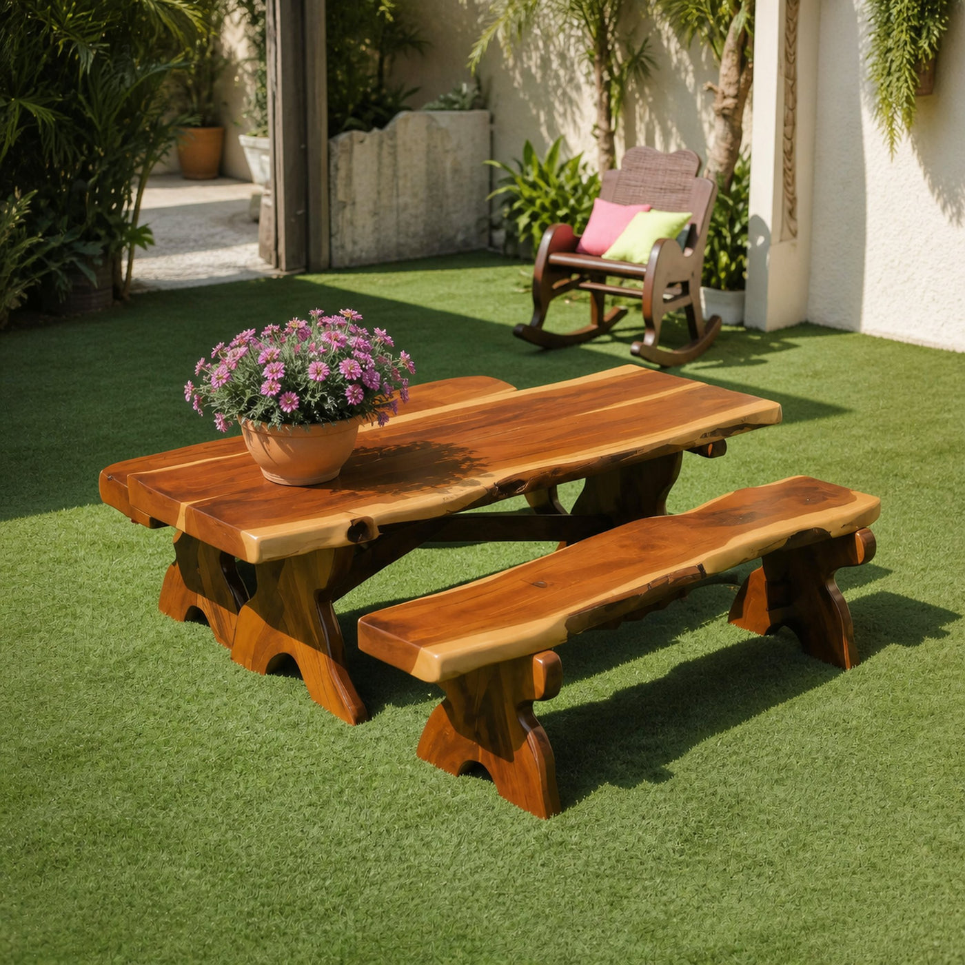Rustic Outdoor Picnic Table And Bench Set For Garden