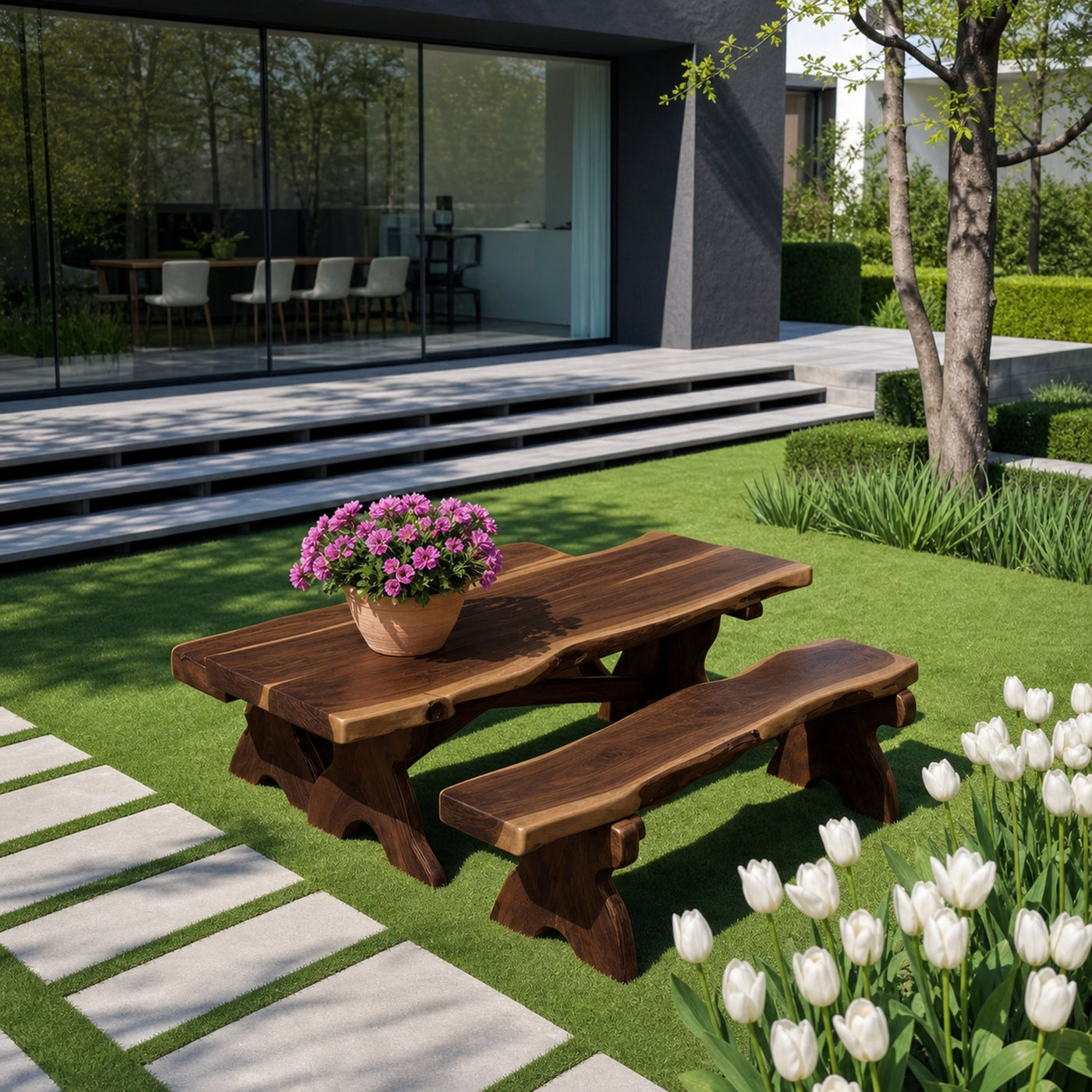 Rustic Outdoor Picnic Table And Bench Set For Garden - product view 7