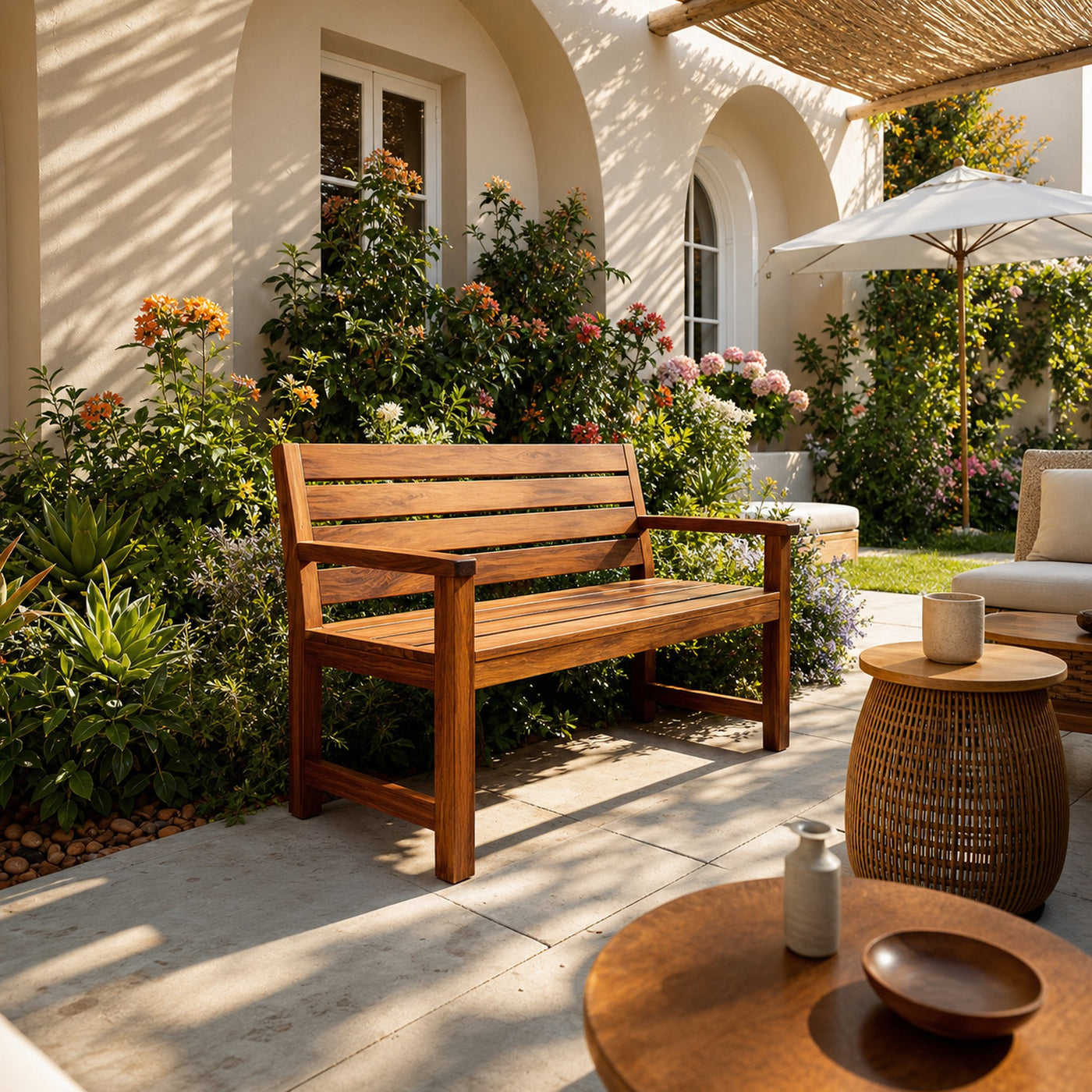 Rustic Outdoor Wood Bench For Natural Landscape