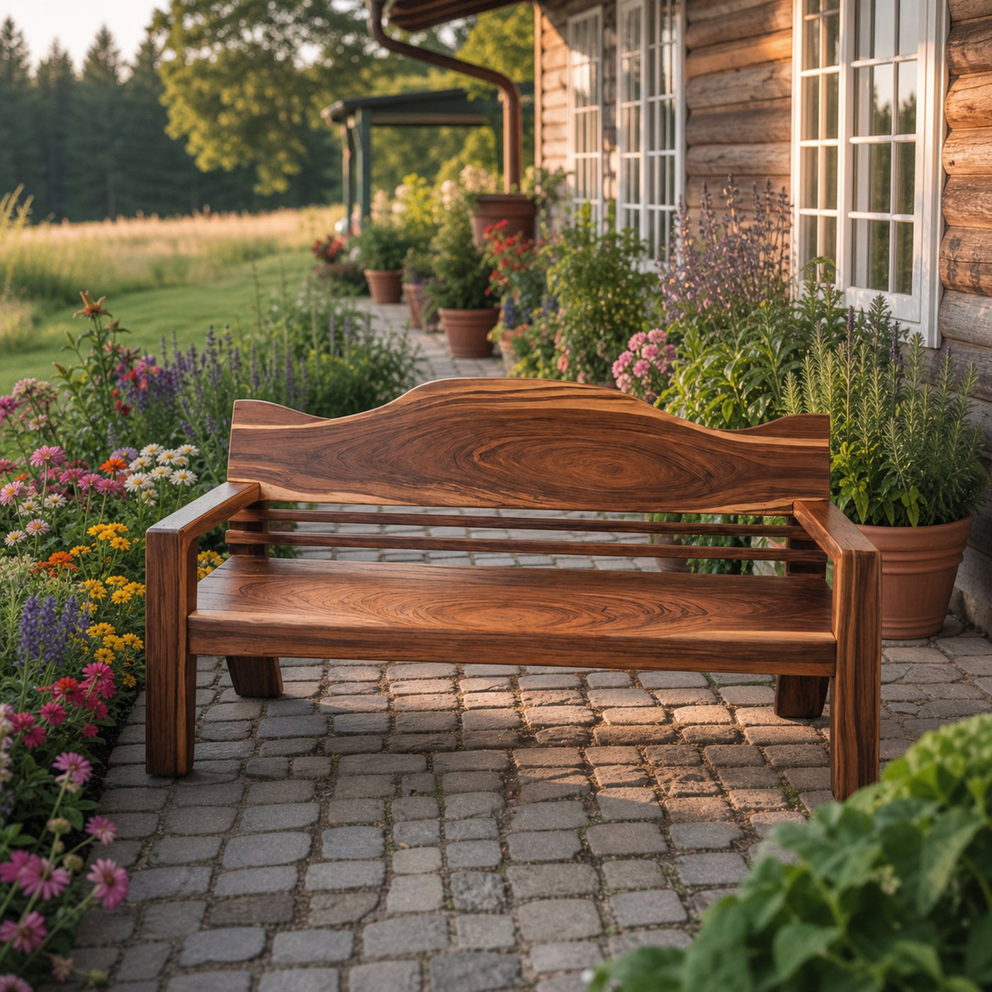 Rustic Outdoor Wooden Bench With Curved Backrest For Garden Or Porch - product view 6