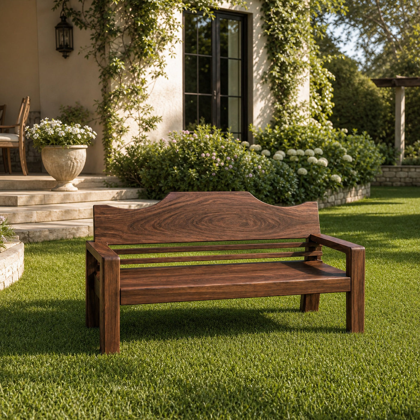 Rustic Outdoor Wooden Bench With Curved Backrest For Garden Or Porch - product view 7