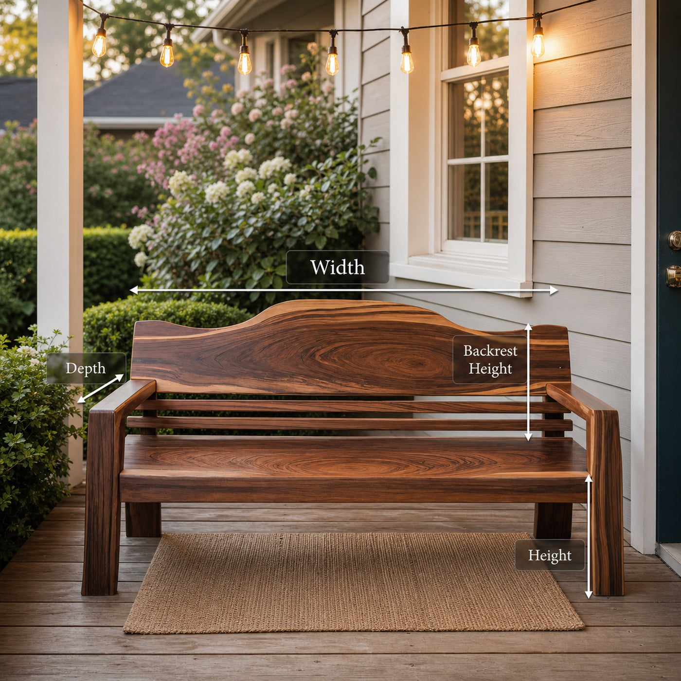 Rustic Outdoor Wooden Bench With Curved Backrest For Garden Or Porch - product view 8