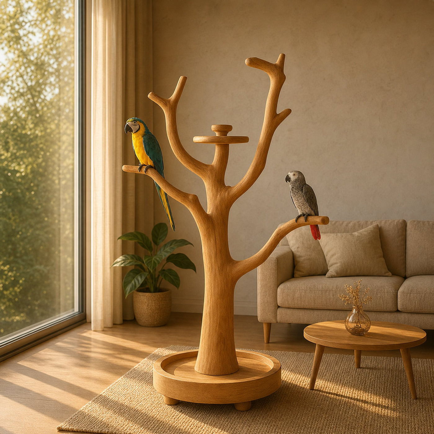 Rustic Parrot Tree Stand Wooden Perch Furniture