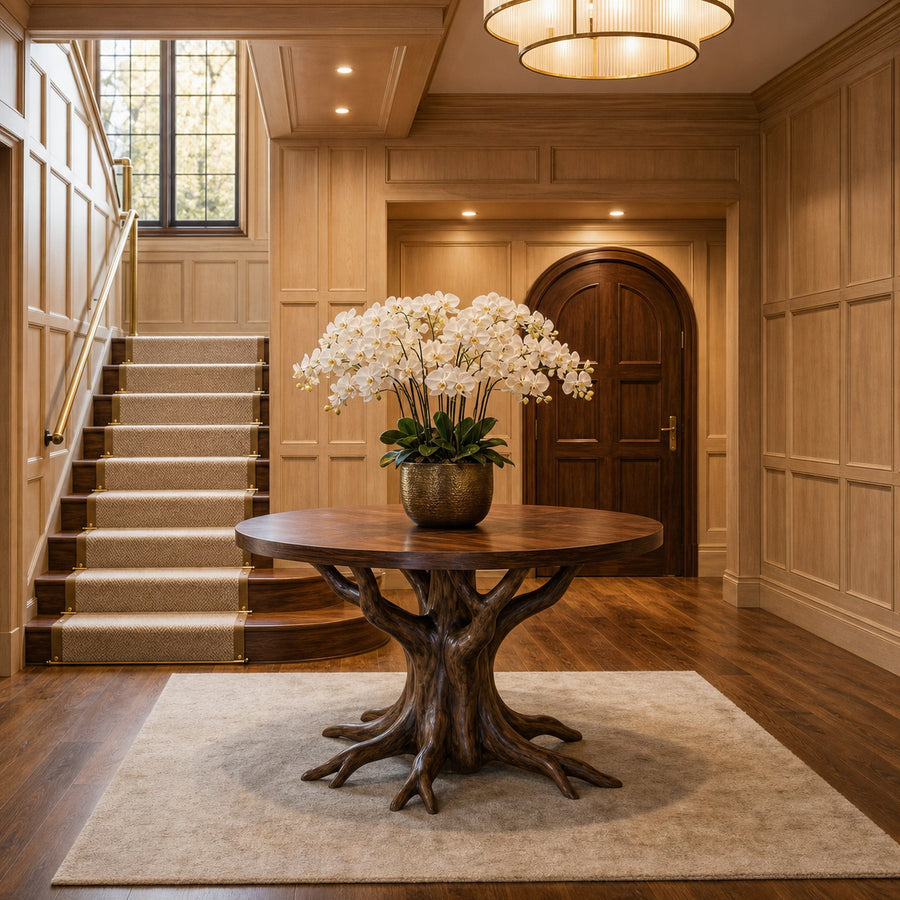 Rustic Pedestal Foyer Table For Entryway And Living Room