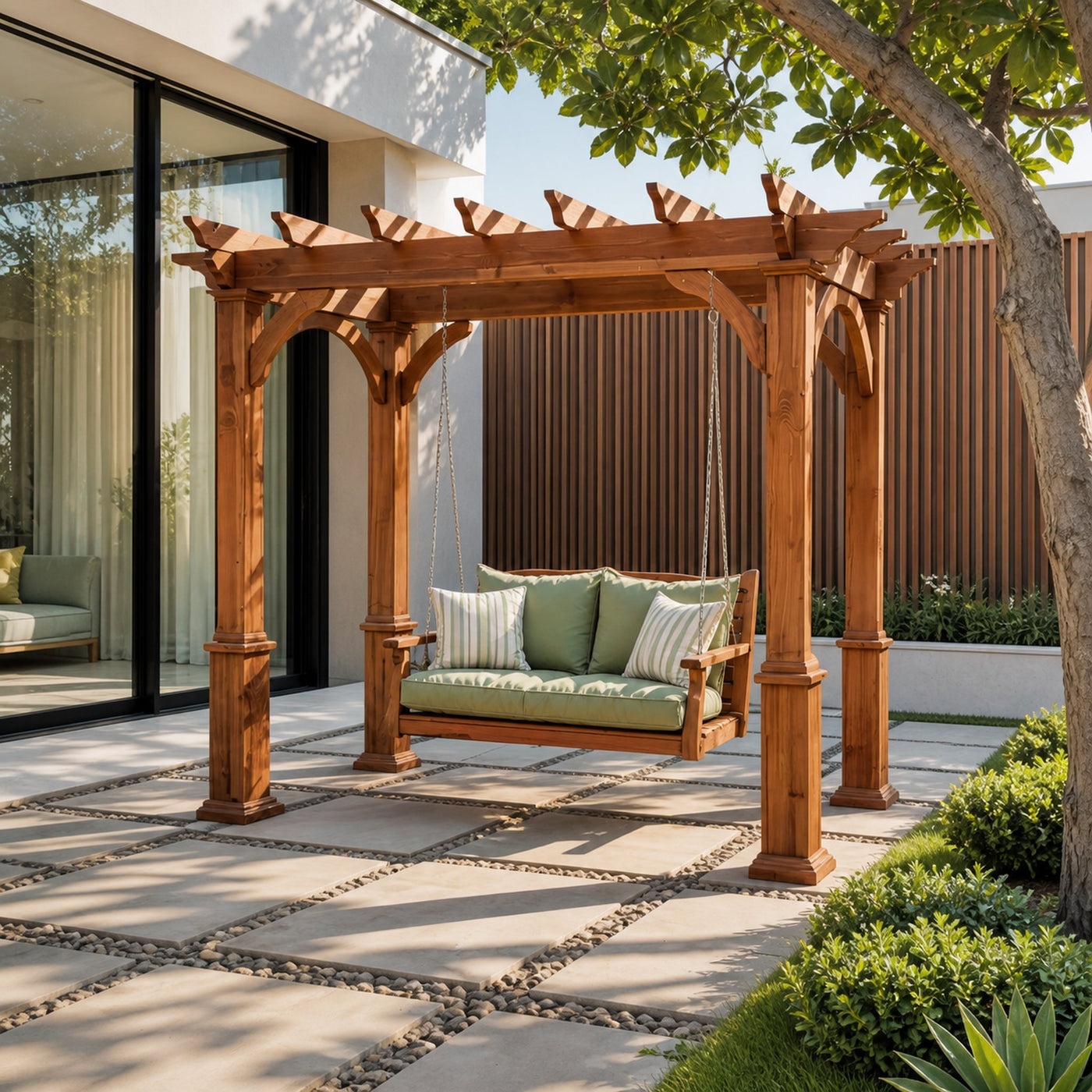 Rustic Pergola Swing Bench For Outdoor Garden And Lounge - product view 6