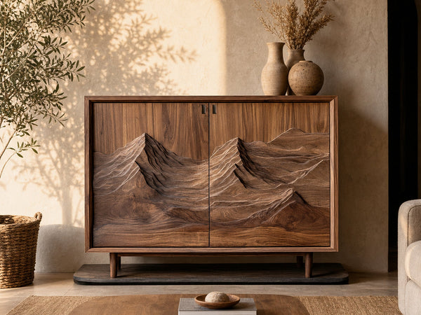 Rustic Sculptural Artistic Cabinet For Living Room And Interior Space