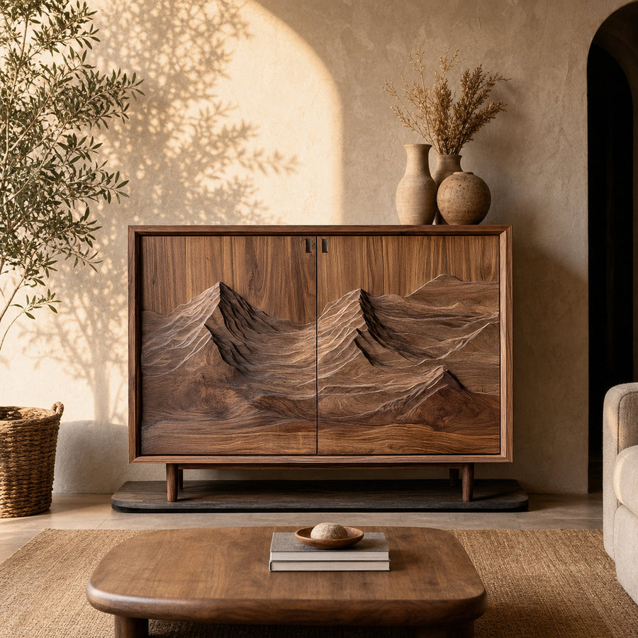 Rustic Sculptural Artistic Cabinet For Living Room And Interior Space